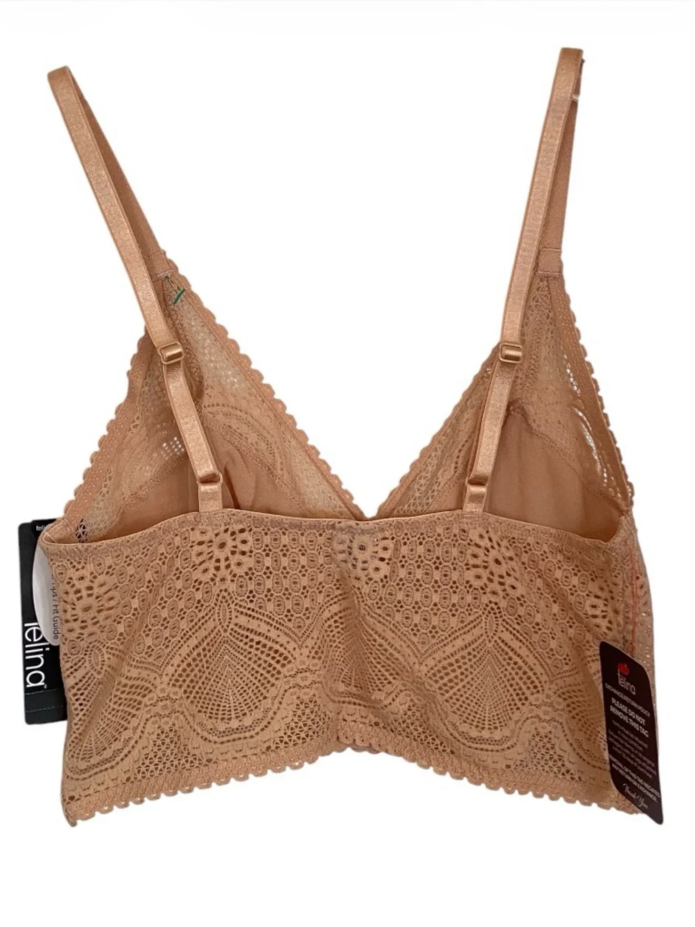 Felina Finesse Lace Cami Bralette S/M Nude Wireless Comfortable Stretch 140103